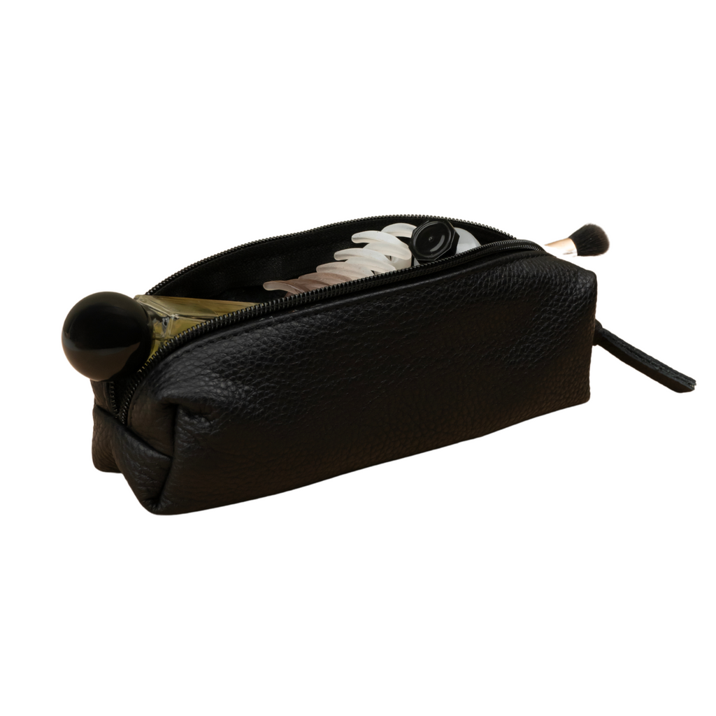 Aurora black leather makeup bag product detail