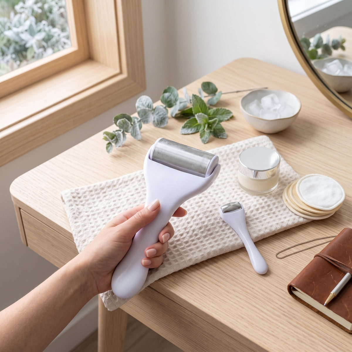Cooling skincare roller set with face and body rollers