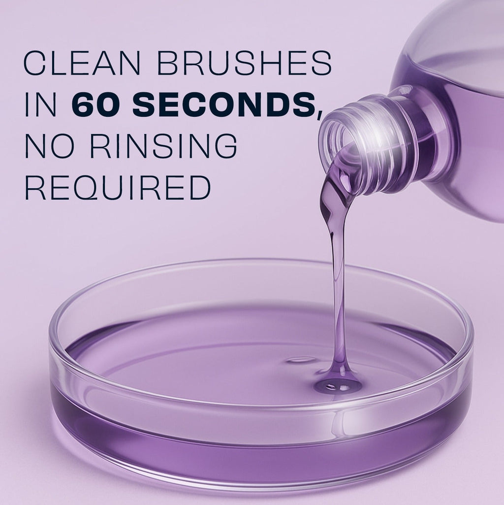 Lavender makeup brush cleaner — detail view