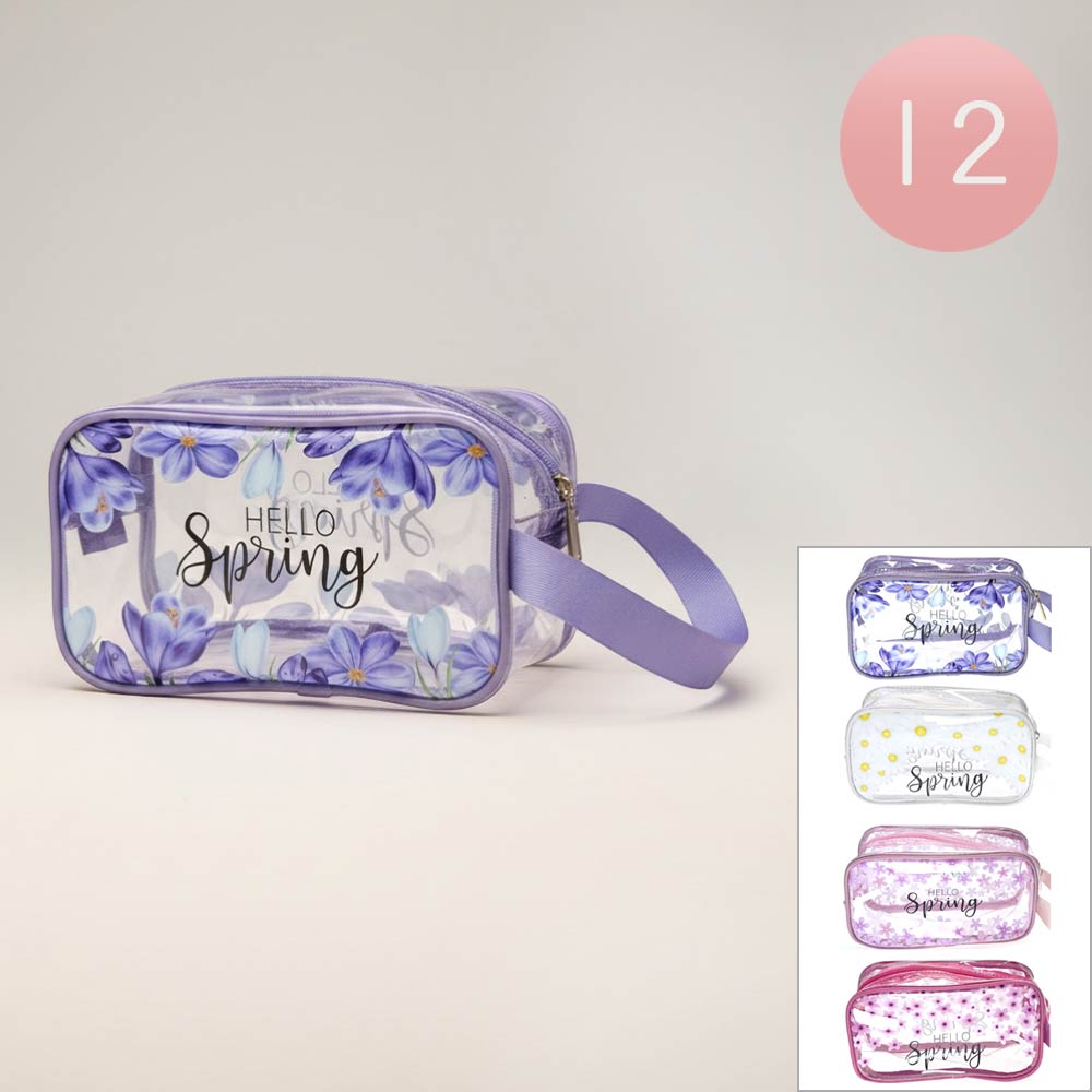 12-Pack Floral Clear Cosmetic Pouches