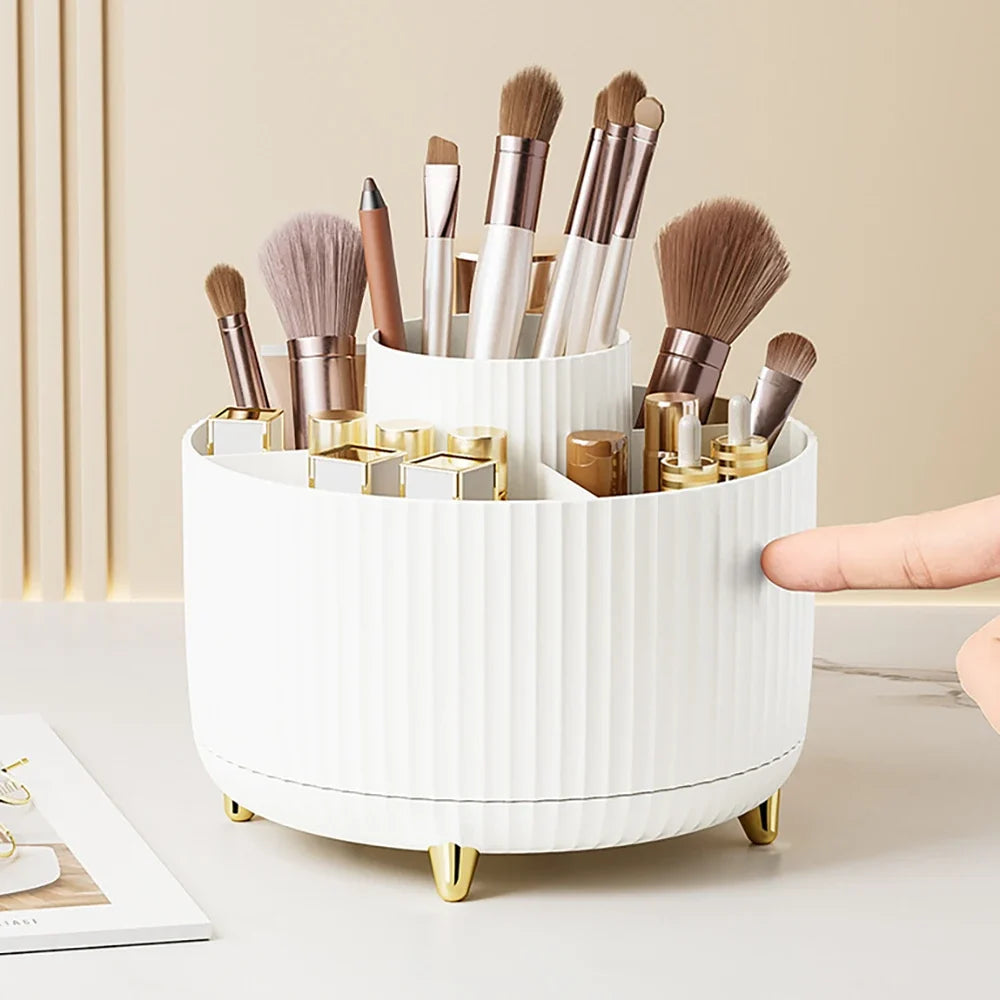 360-degree rotating makeup organizer with divided compartments