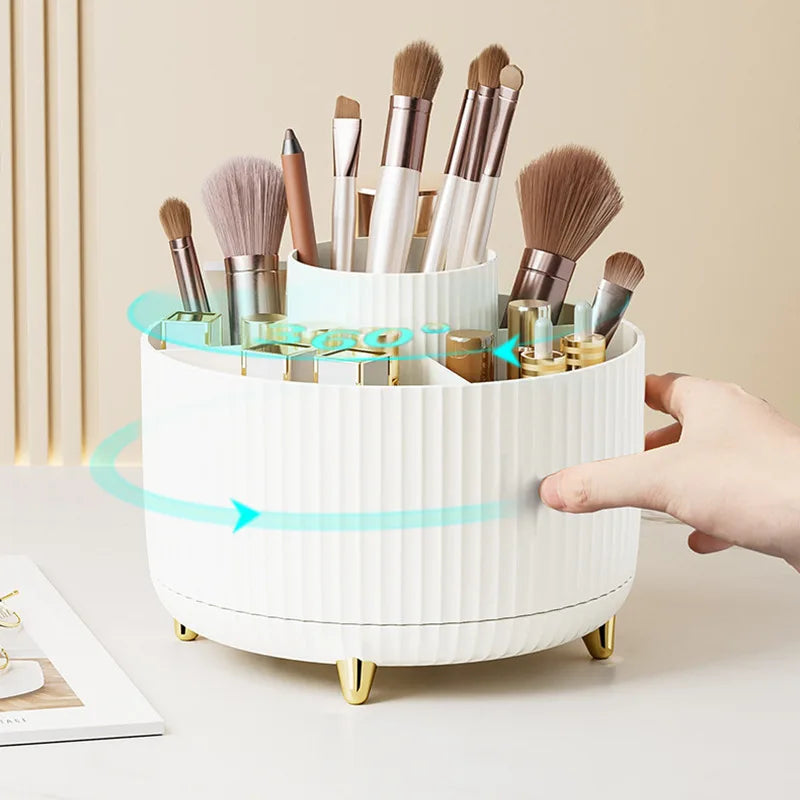 Compartmented makeup organizer with rotating base