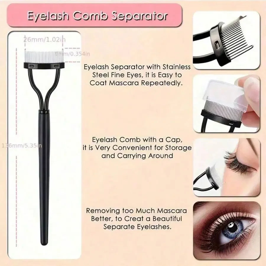 Eyelash curler with comb separator and grooming accessories