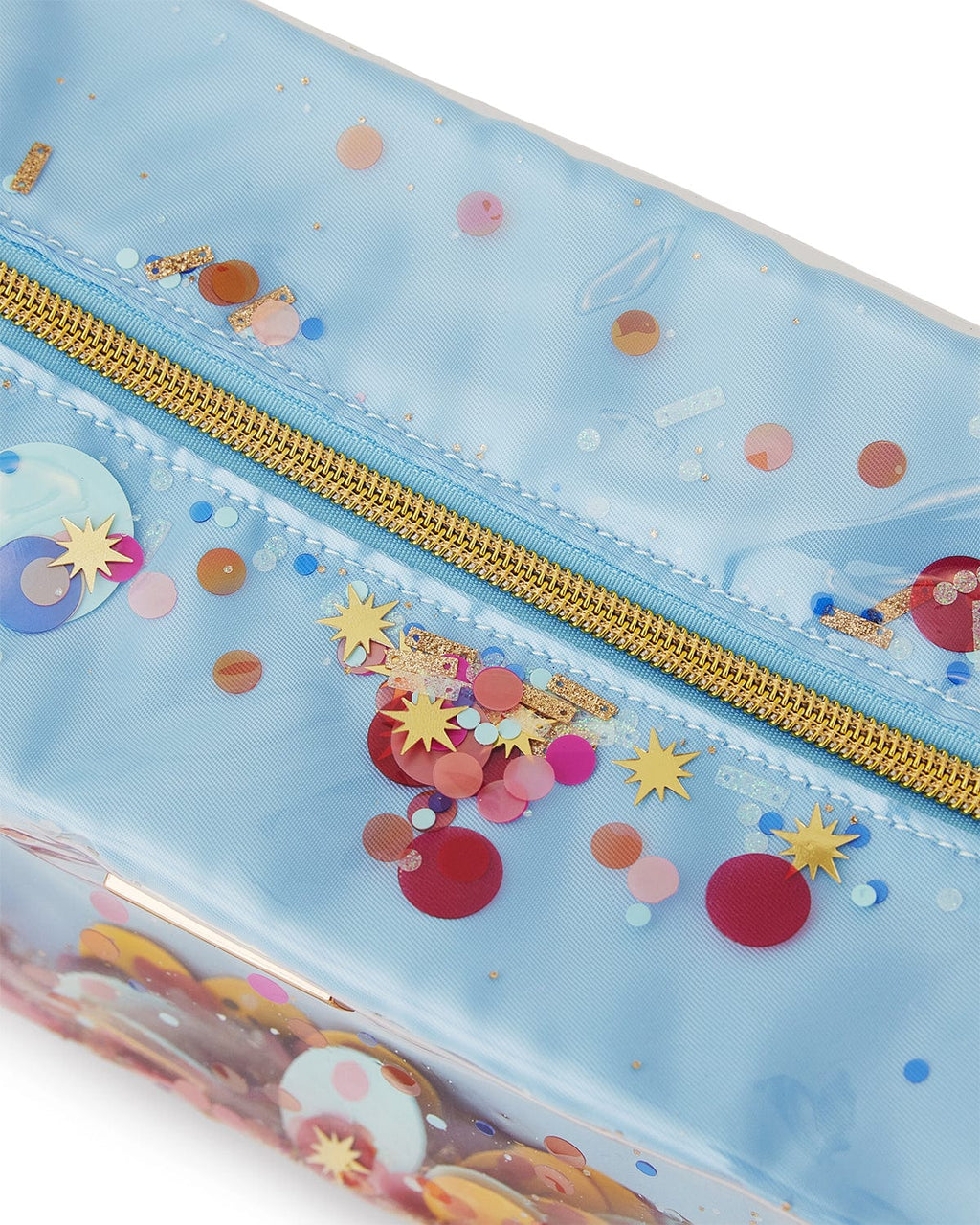 Confetti makeup and toiletry bag in clear vinyl