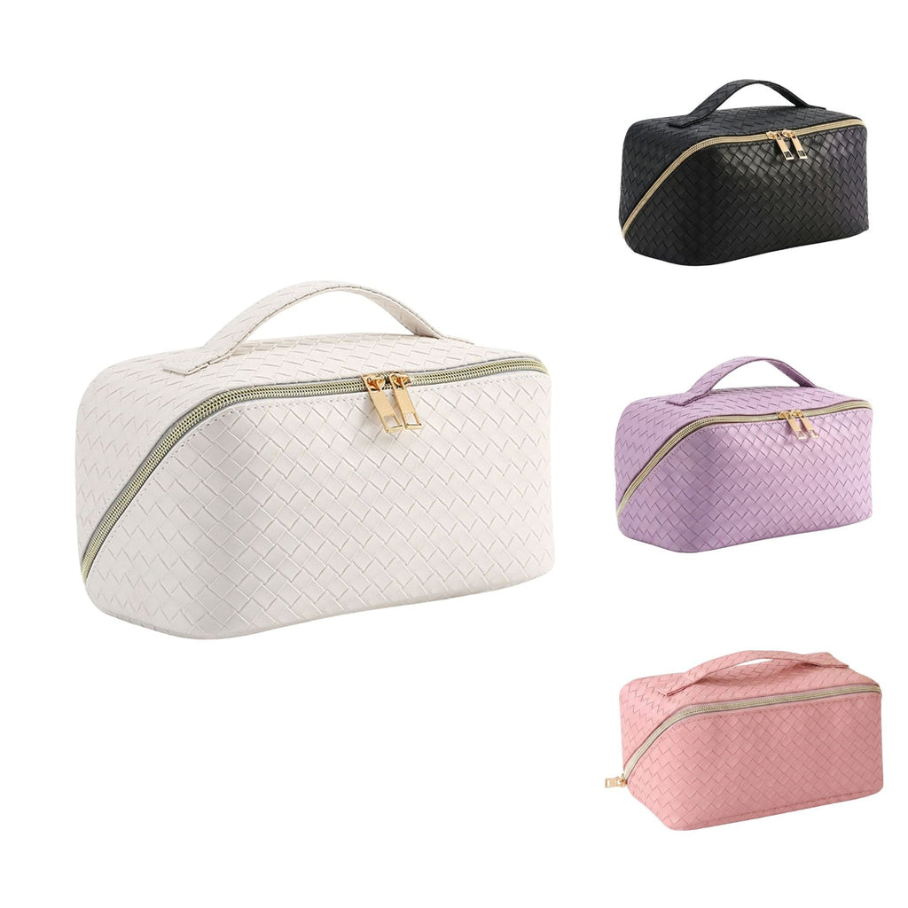 Compact travel makeup and toiletry organizer with brush slot