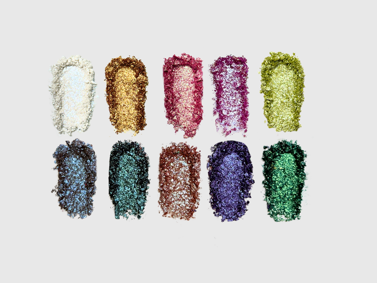 Duochrome and multichrome pressed pigment swatches