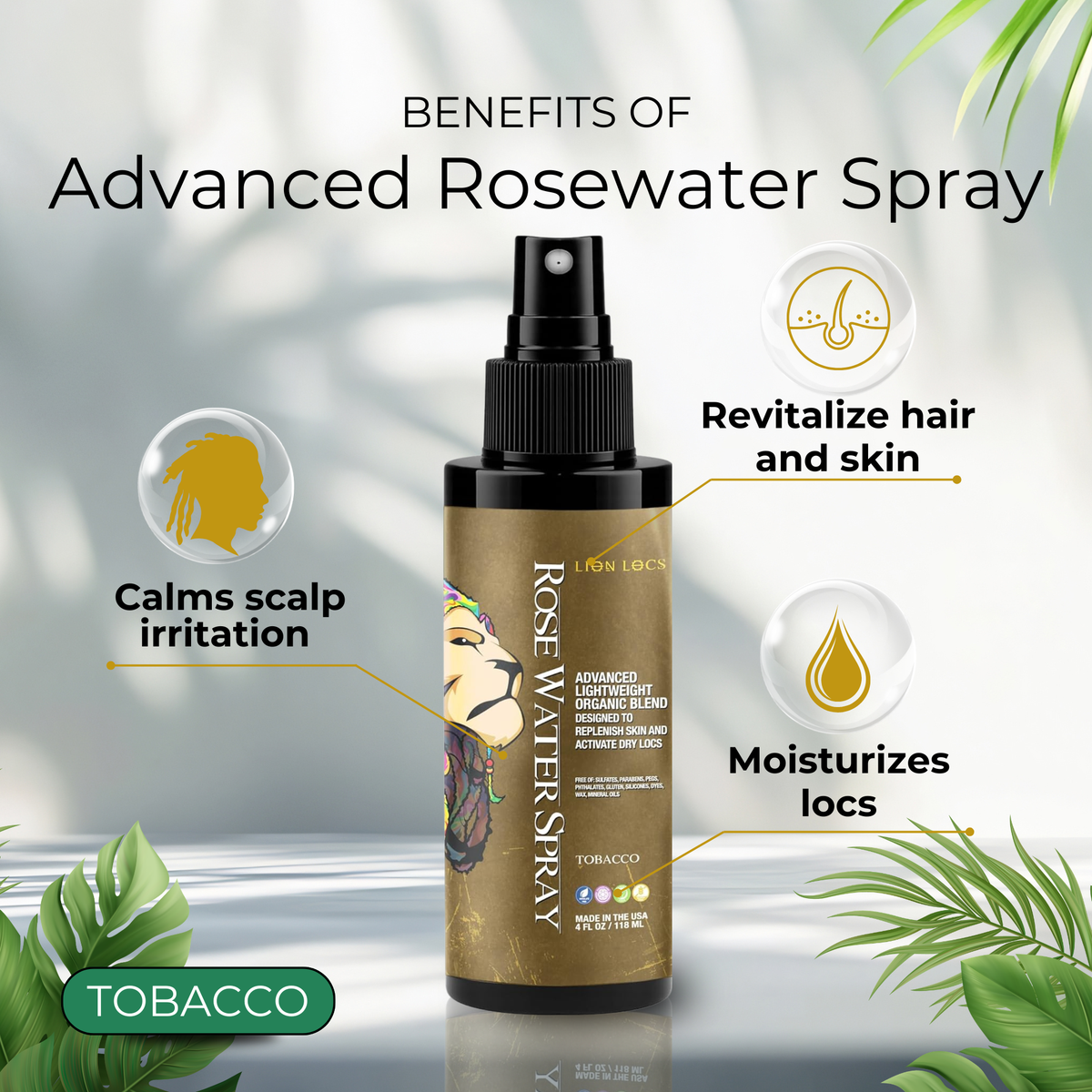 LionLocs Rose Water Spray — Tobacco