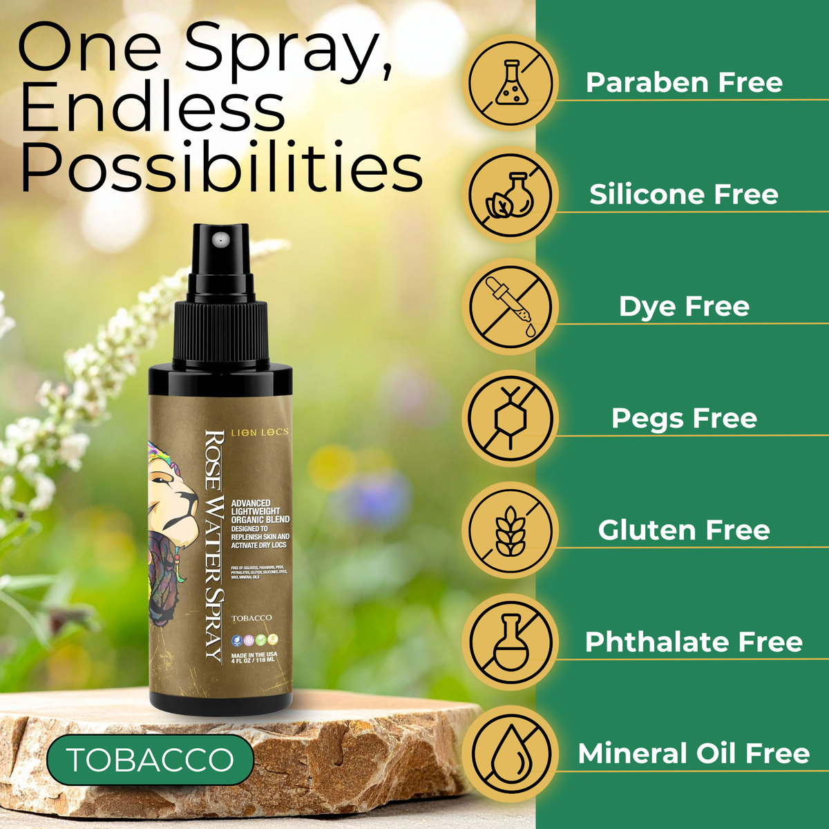 LionLocs Rose Water Spray — Tobacco